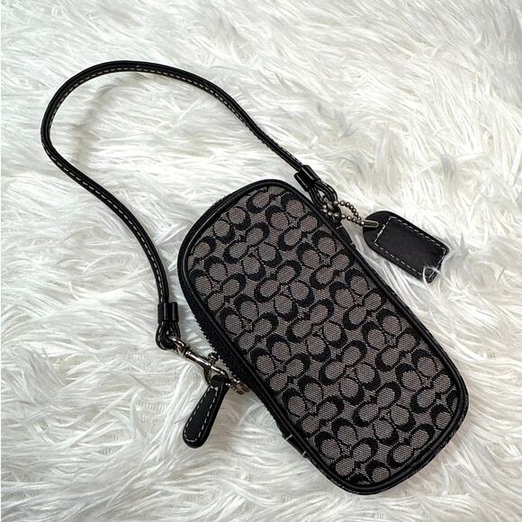 y2k COACH Vintage Black Gray Signature Canvas Case Wristlet - Picture 2 of 6